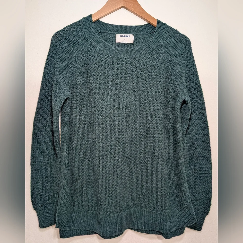 Old Navy Women's Medium Deep Teal Crew Neck Knit Raglan Sleeve Sweater Relaxed
